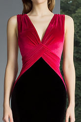 Schwarz Fuschia Langes Meerjungfrauen V-Ausschnitt Samt Ballkleid